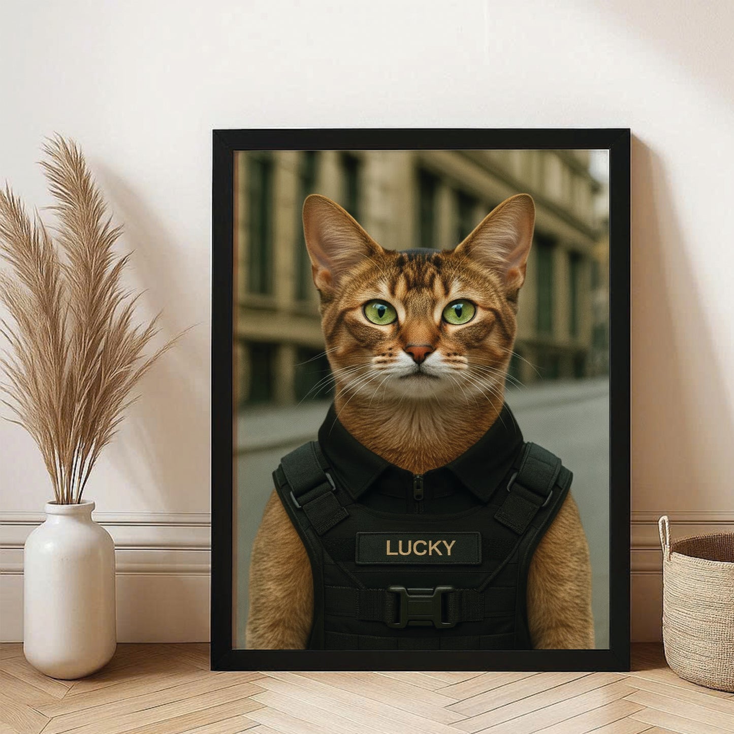 Custom Photo Tactical Cat Canvas Framed Wall Art Gift For Cat Lovers