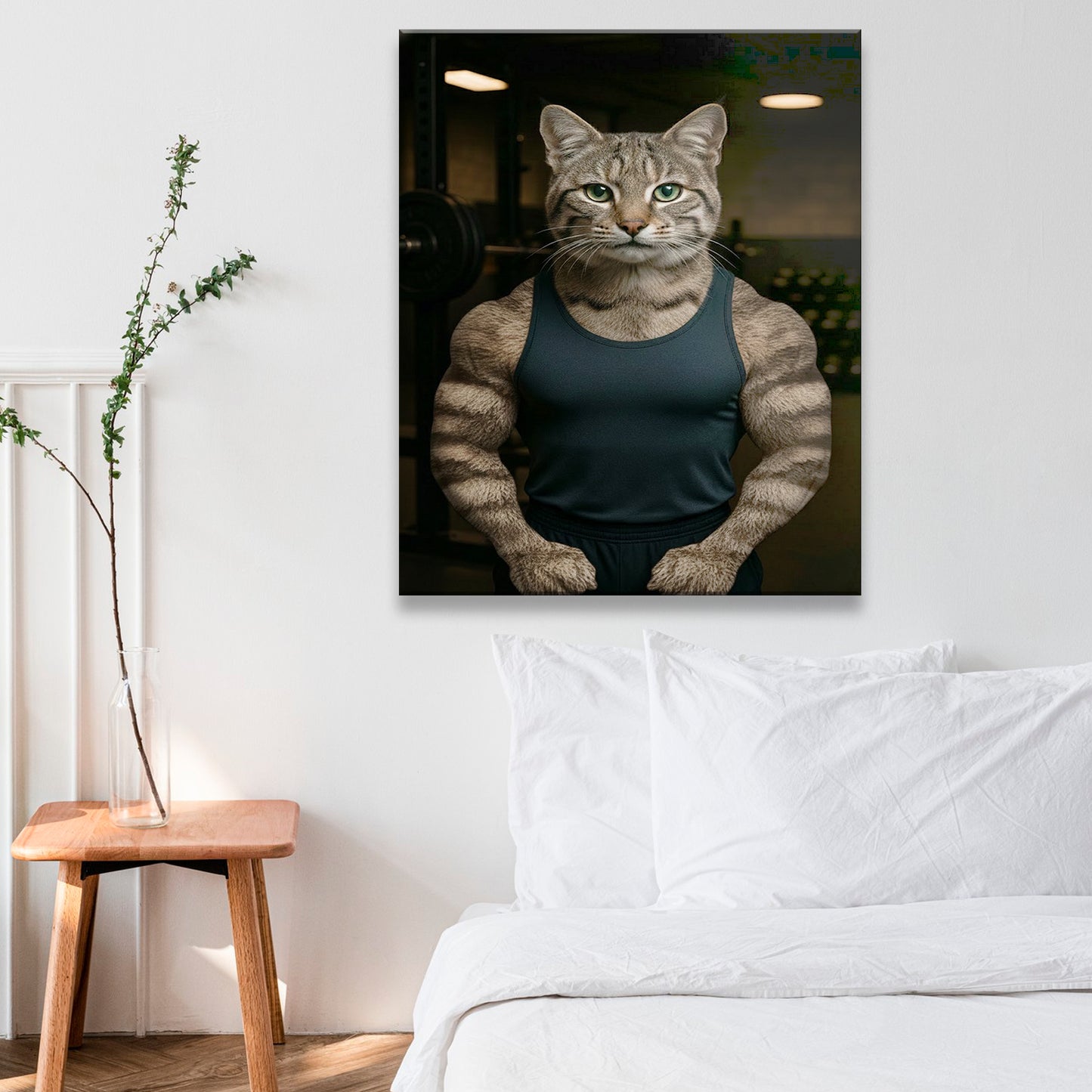 Custom Photo Body Builder Cat Canvas Gift For Cat Lovers