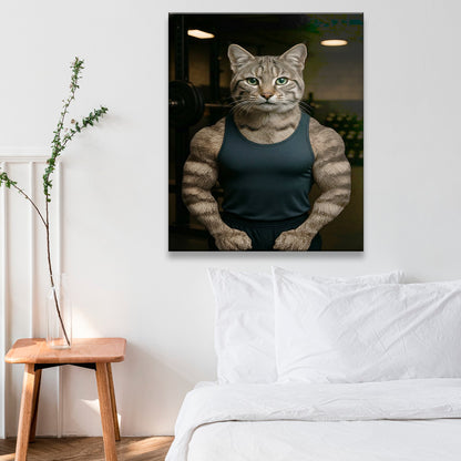 Custom Photo Body Builder Cat Canvas Gift For Cat Lovers
