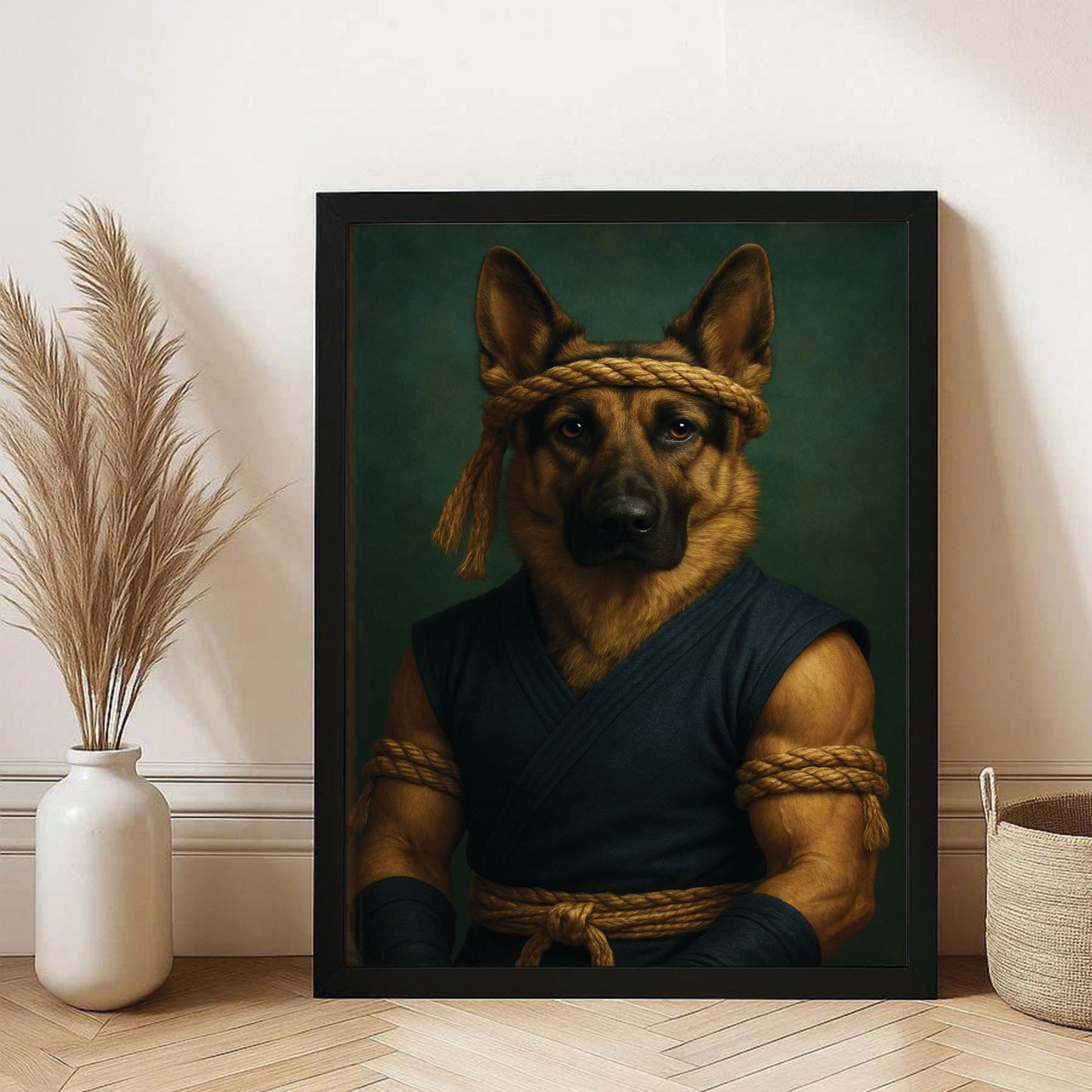 Custom Photo Fighter Warrior Art Dog Canvas Framed Wall Art Gift For Dog Lovers