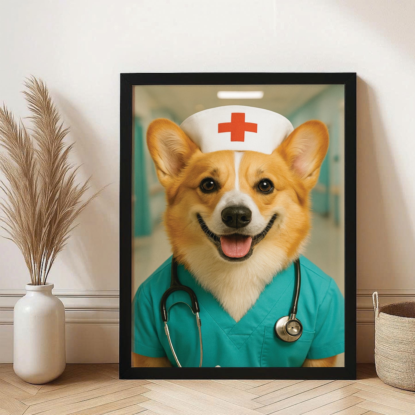 Custom Photo Nurse Dog Canvas Framed Wall Art Gift For Dog Lovers