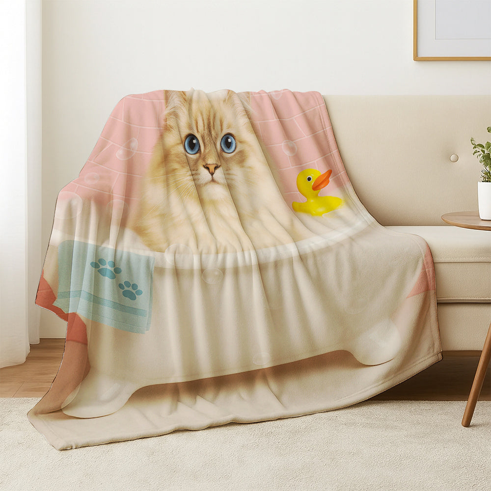 Custom Photo Cat In Bath Blanket Gift For Cat Lovers