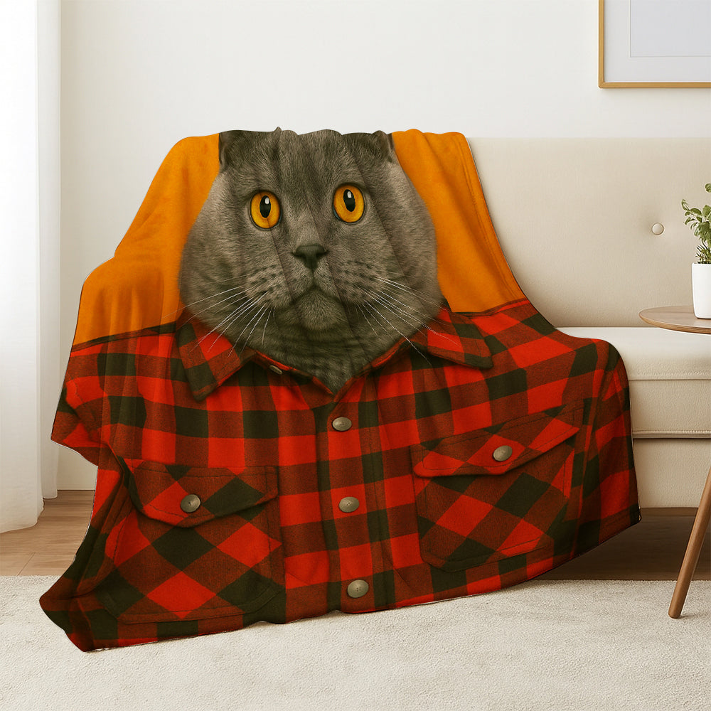 Custom Photo Cat In Red Shirt Blanket Gift For Cat Lovers
