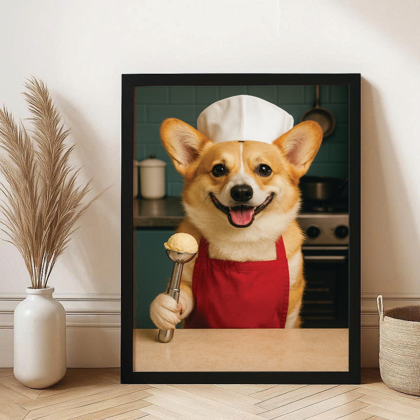Custom Photo Dog Chef Canvas Framed Wall Art Gift For Dog Lovers