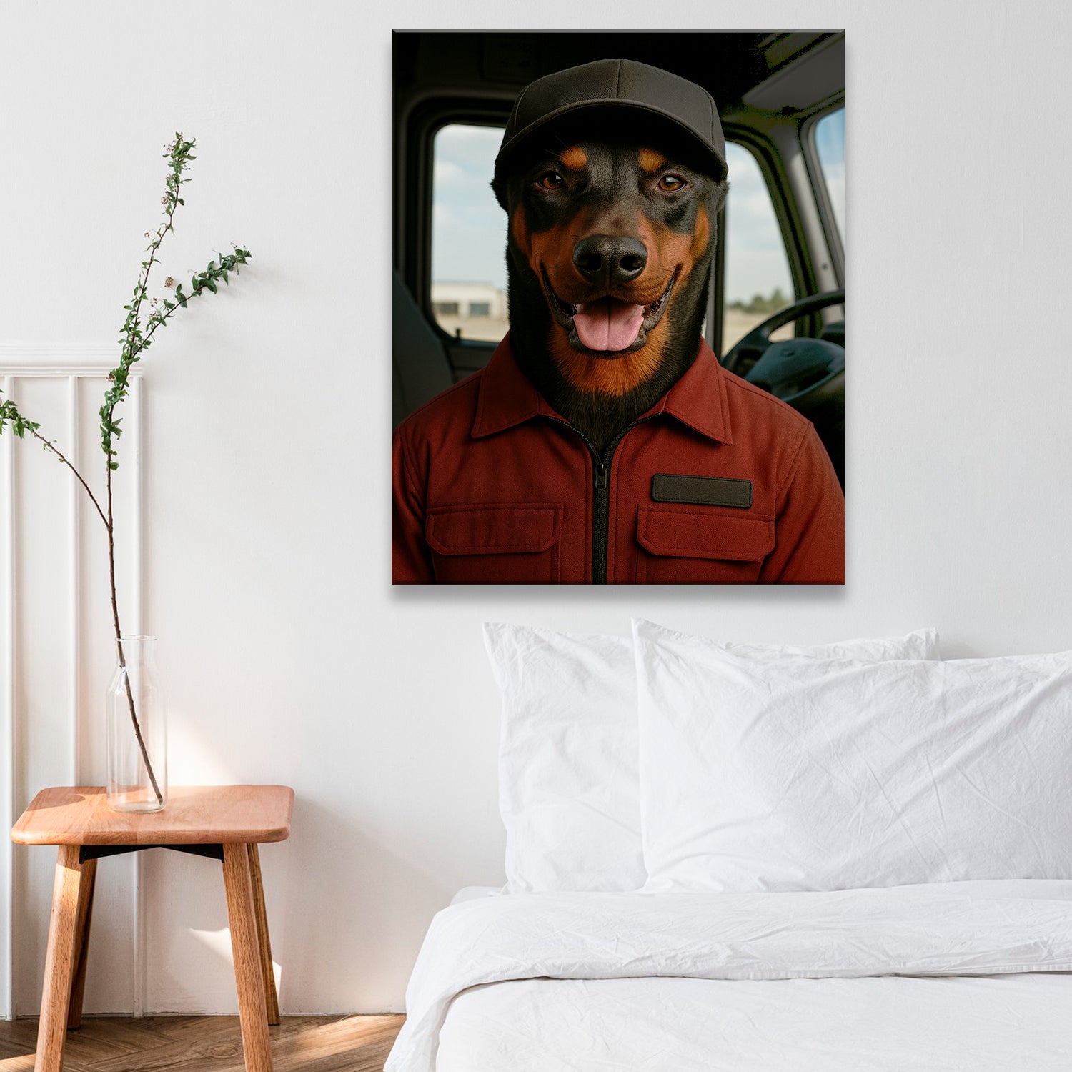 Custom Photo Trucker Driver Dog Canvas Gift For Dog Lovers
