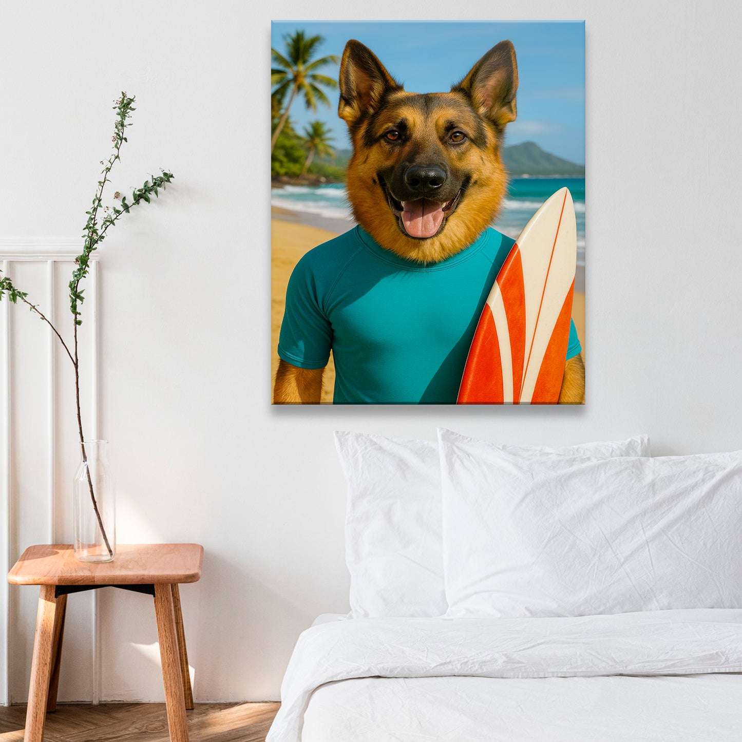 Custom Photo Surfer Beach Dog Canvas Gift For Dog Lovers