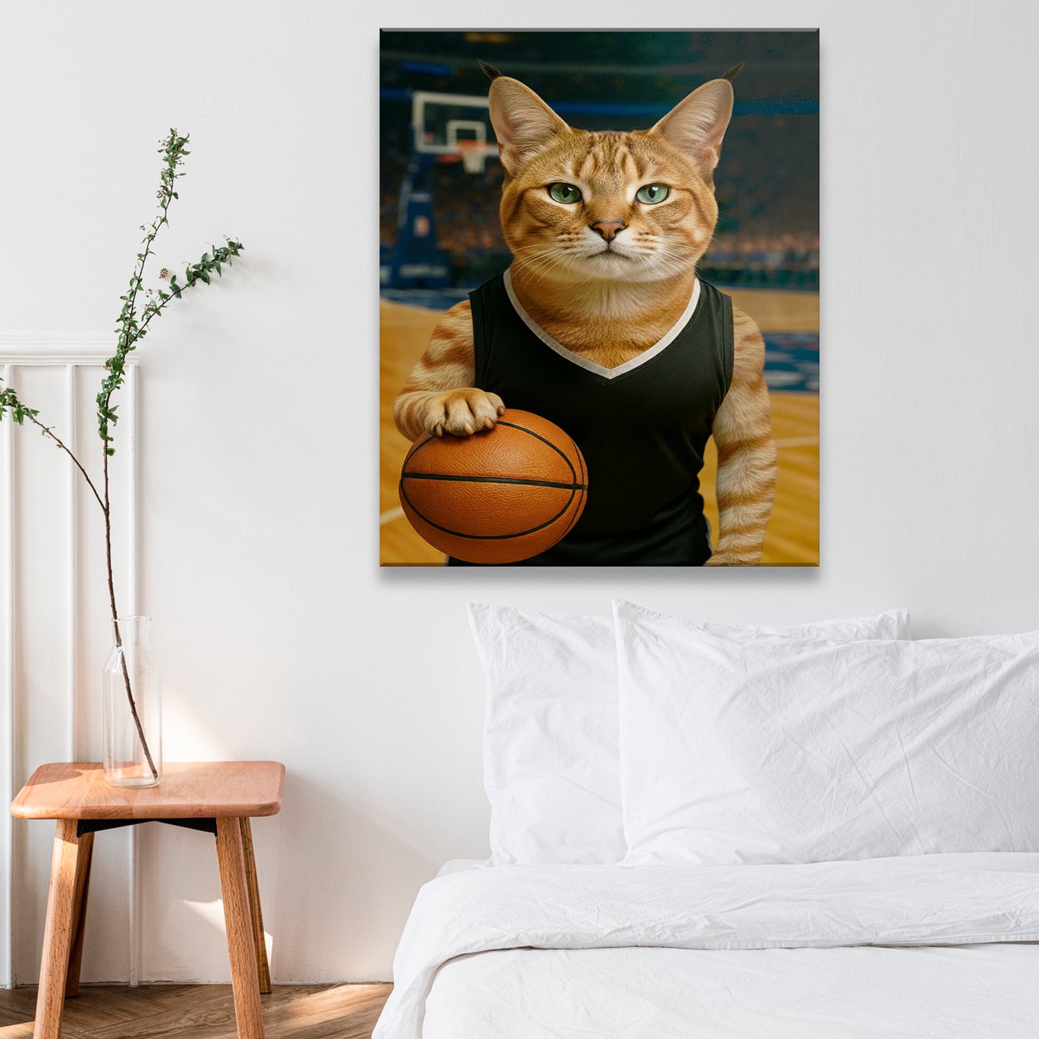 Custom Photo Basketball Player Cat Canvas Gift For Cat Lovers