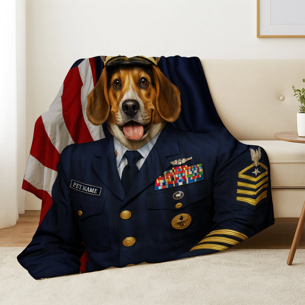 Custom Dog Photo Us Navy Blanket For Dog Lover
