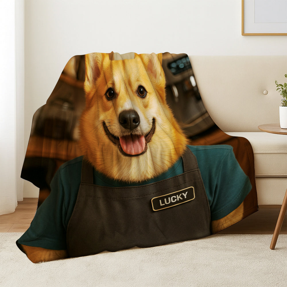 Custom Photo Barista Dog BlanketGift For Dog Lovers