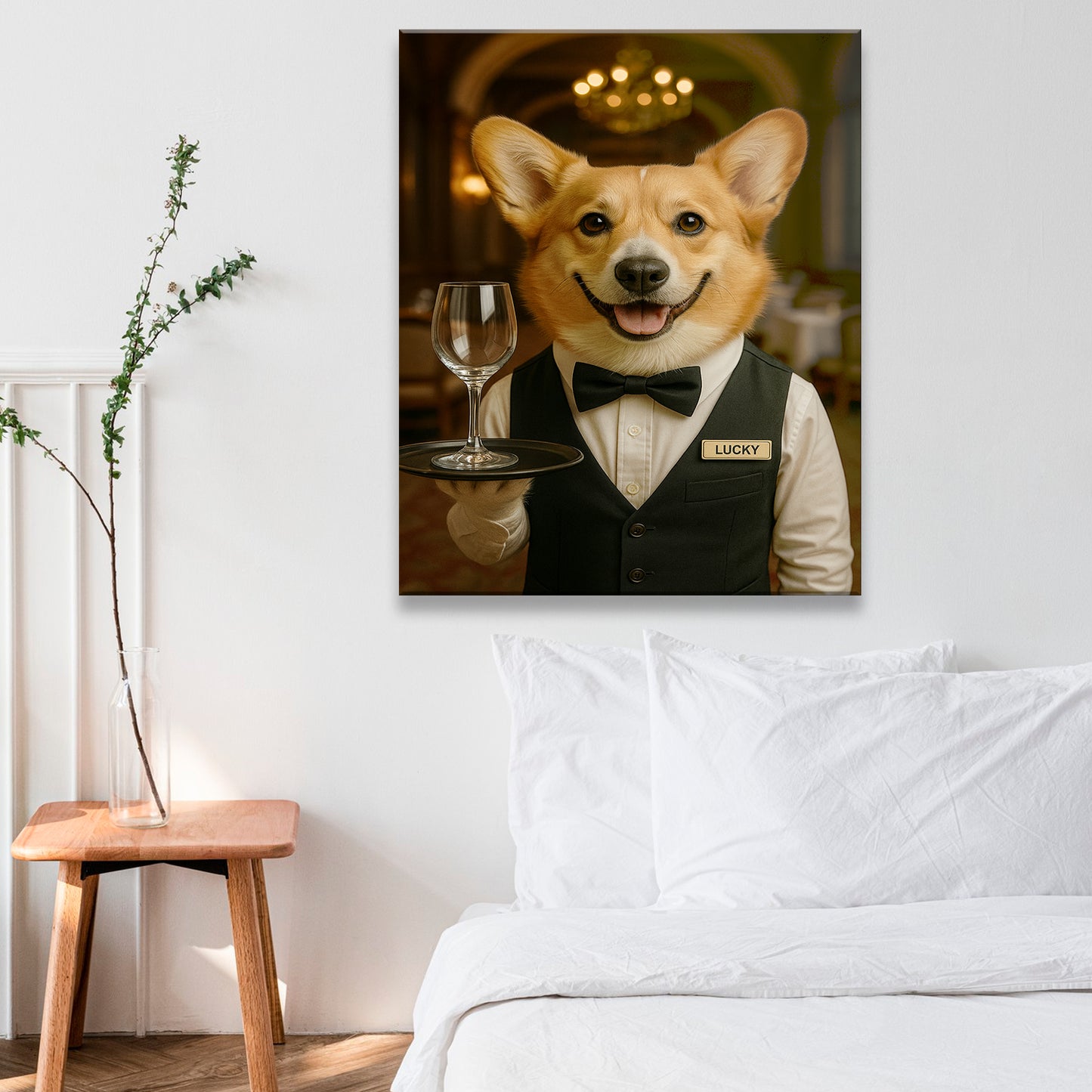 Custom Photo Dog Waiter Restaurant Canvas Gift For Dog Lovers