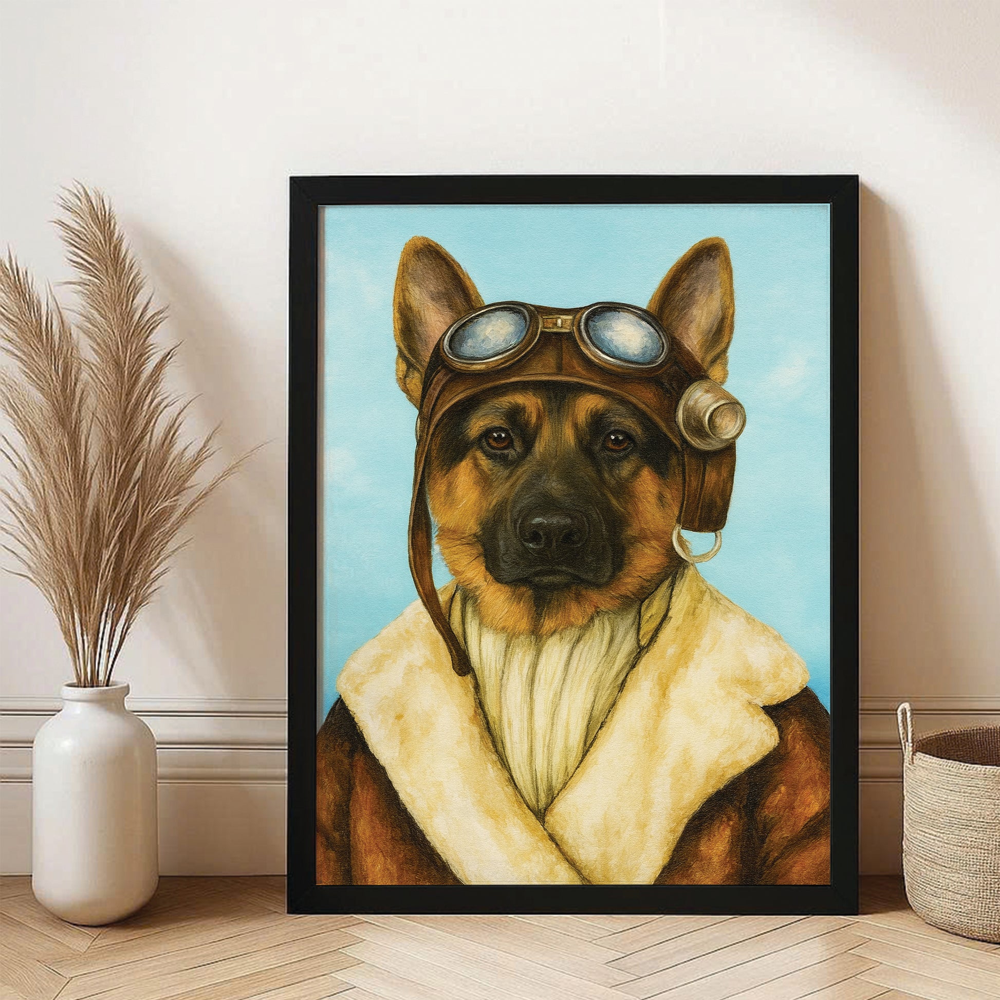 Custom Photo Portrait Pilot Canvas Framed Wall Art Gift For Dog Lovers