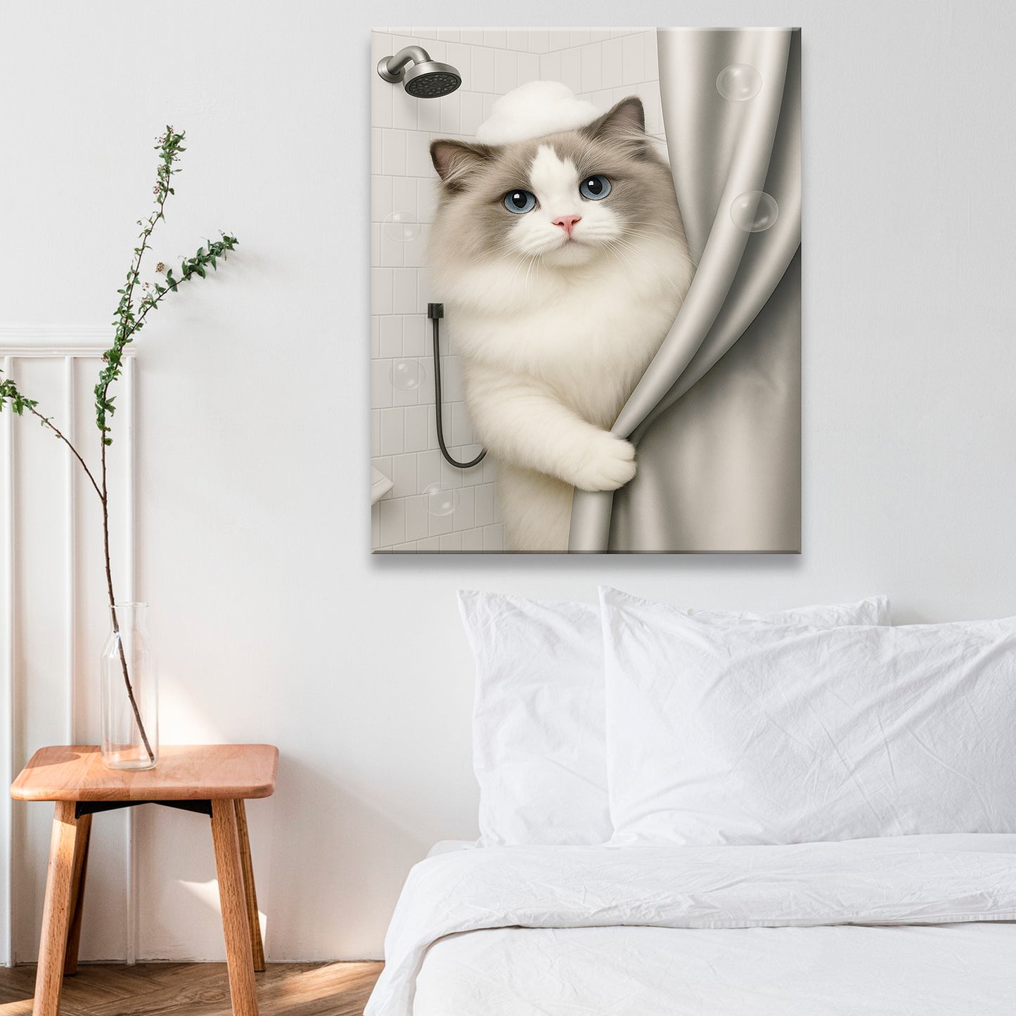 Custom Cat Photo Cat  In Bathroom Canvas Gift For Cat Lovers