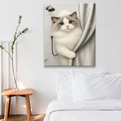 Custom Cat Photo Cat  In Bathroom Canvas Gift For Cat Lovers