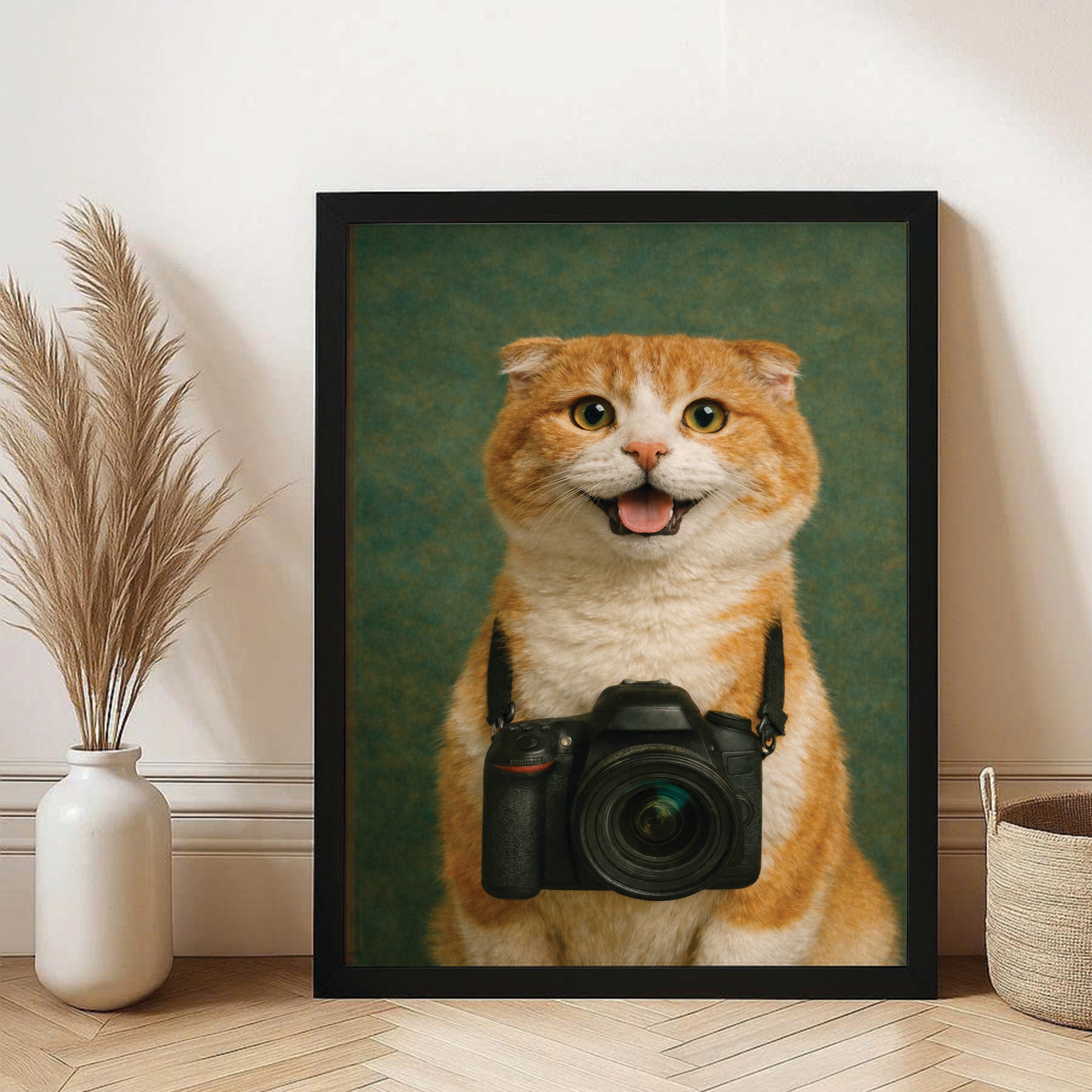 Custom Photo Photographer Cat Canvas Framed Wall Art Gift For Cat Lovers