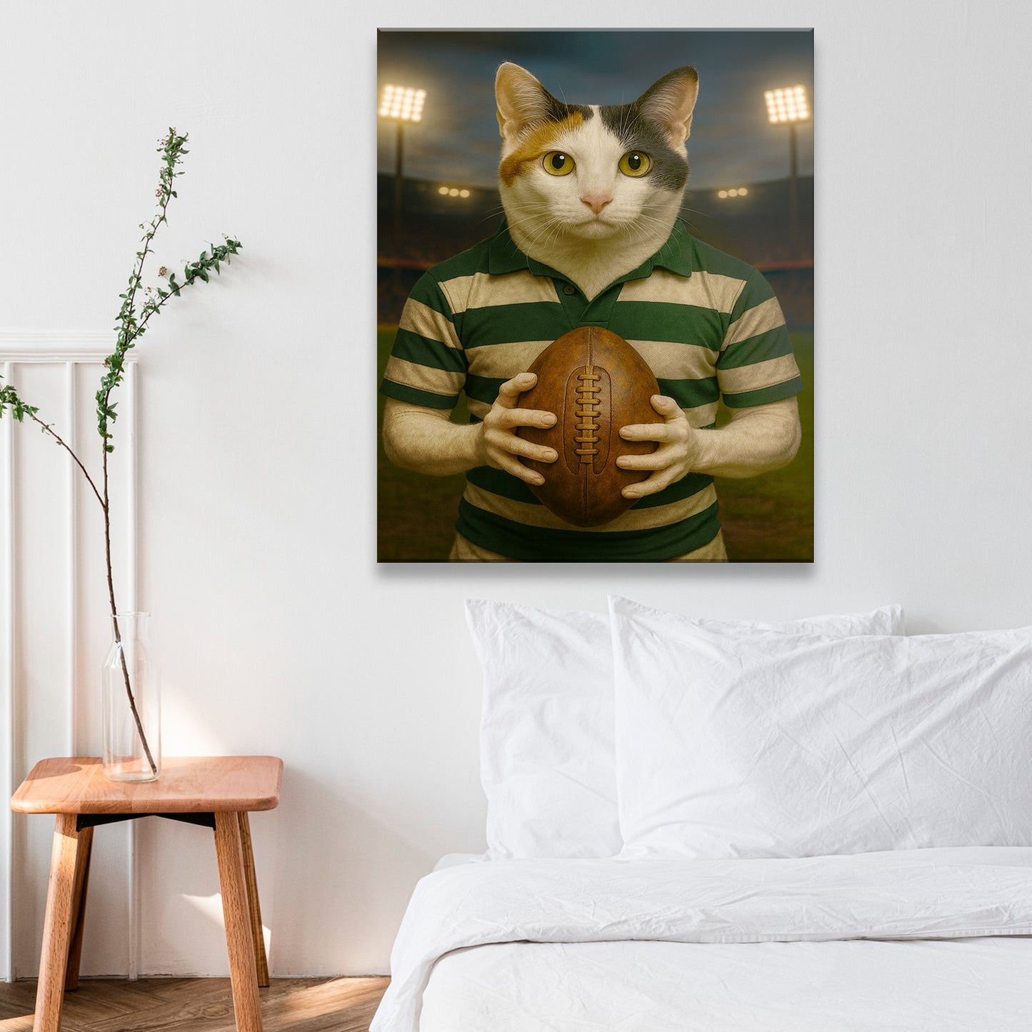 Custom Photo Rugby Player Cat Canvas Gift For Cat Lover