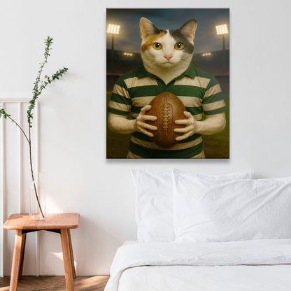 Custom Photo Rugby Player Cat Canvas Gift For Cat Lover