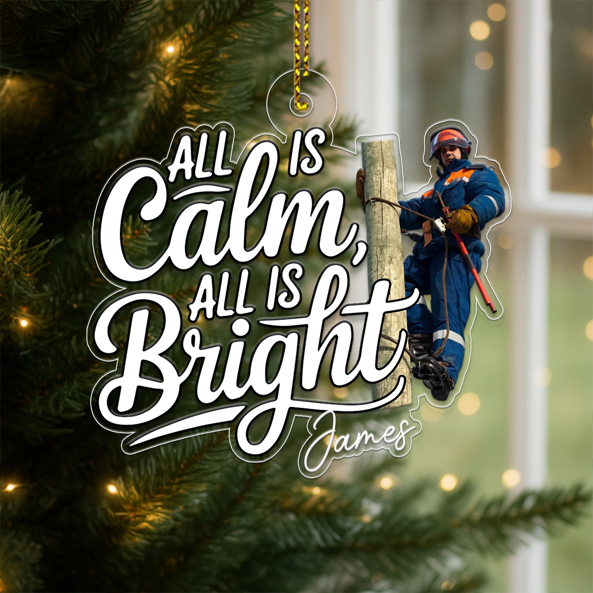 Custom Photo Electrician Gift Lineman Hero Acrylic Ornament Christmas Gift
