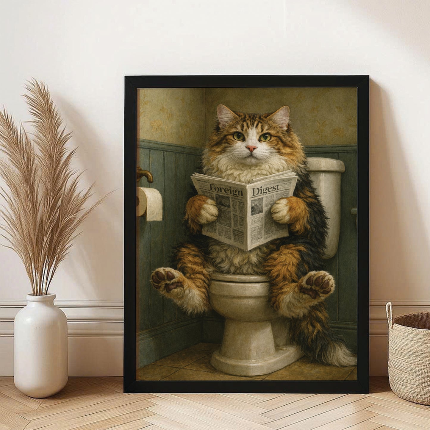 Custom Photo Cat In Bathroom Style 2 Canvas Framed Wall Art Gift For Cat Lovers