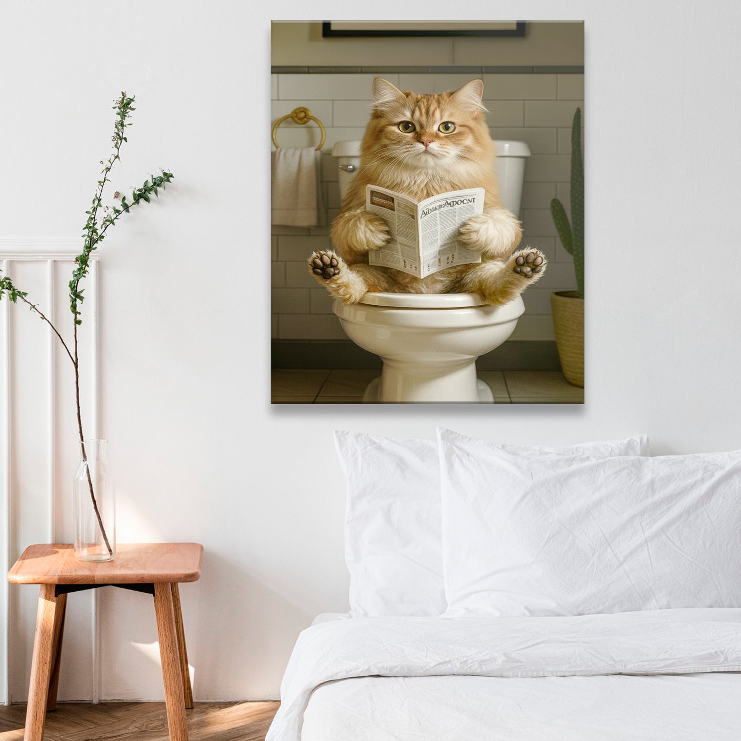 Custom Photo Cat Bathroom Style Canvas Gift For Cat Lovers