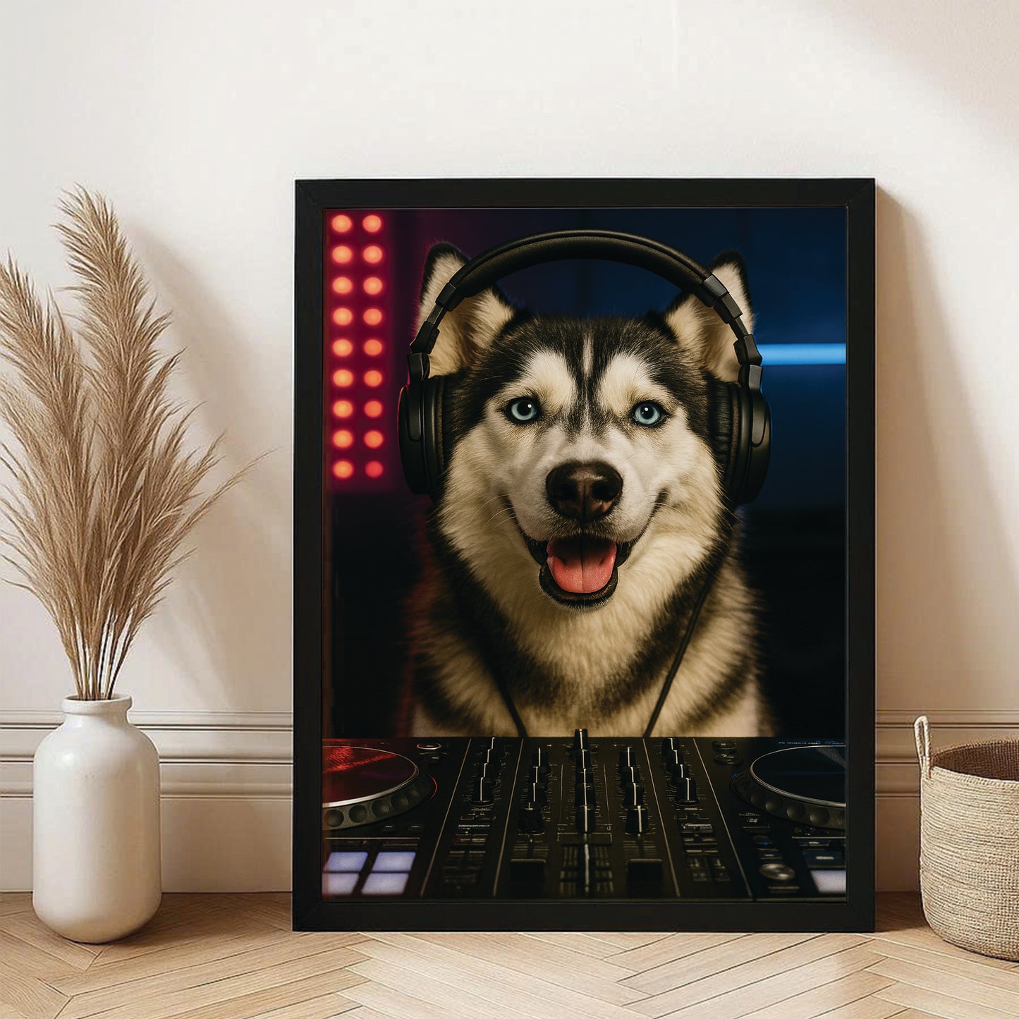 Custom Photo Dj Dog Canvas Framed Wall Art Gift For Dog Lovers