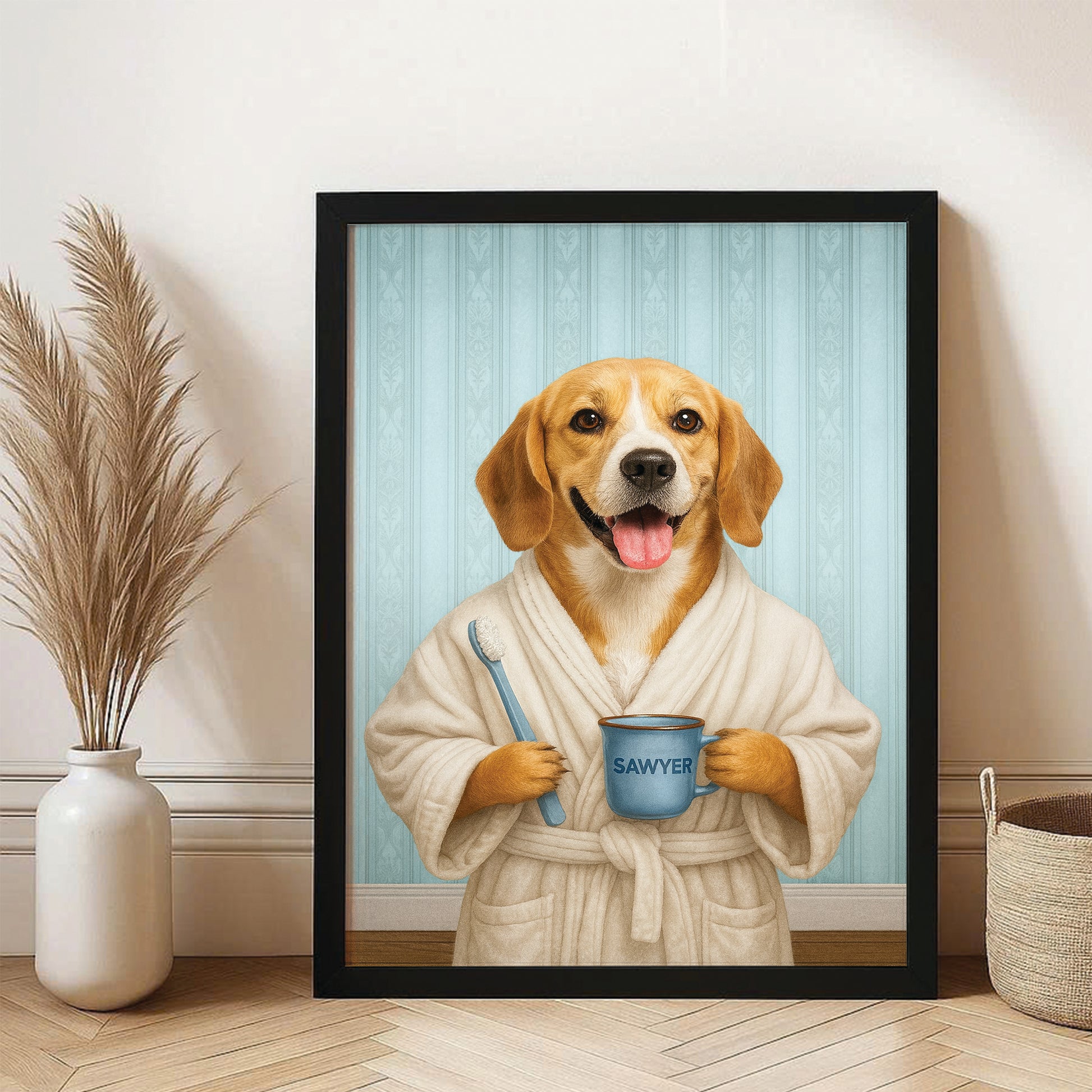 Custom Photo Dog Bathroom Canvas Framed Wall Art Dog Gifts Lovers