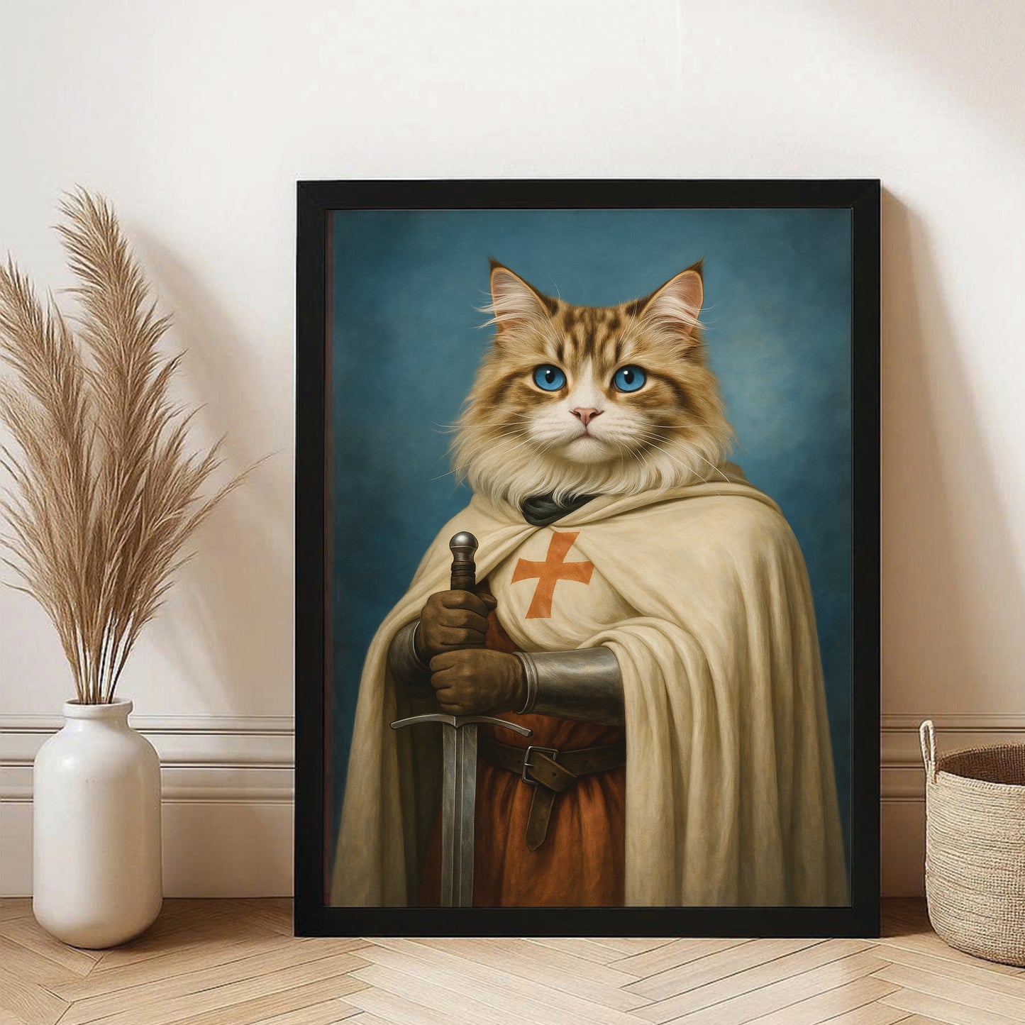 Custom Photo Priest Cat Canvas Framed Wall Art Gift For Cat Lovers
