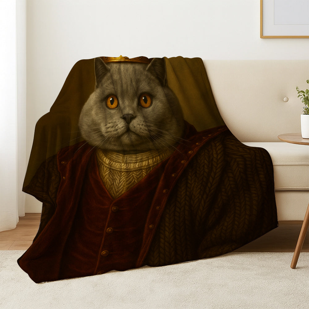 Custom Photo Crown King Cat Blanket Gift For Cat Lovers