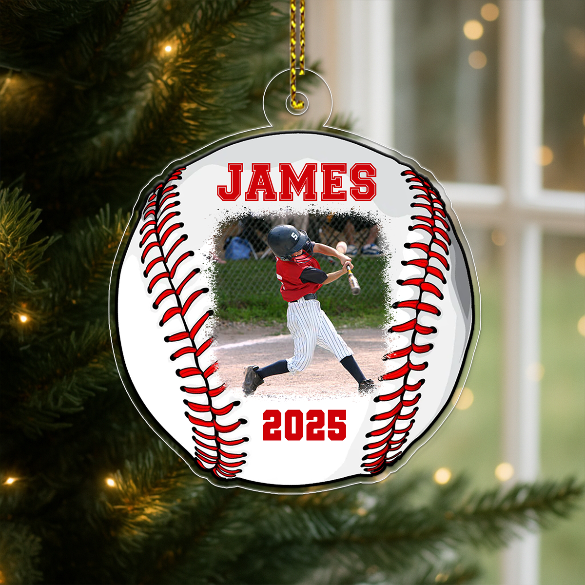 Custom Photo Baseball For Boy Kids Acrylic Ornament Christmas Gift
