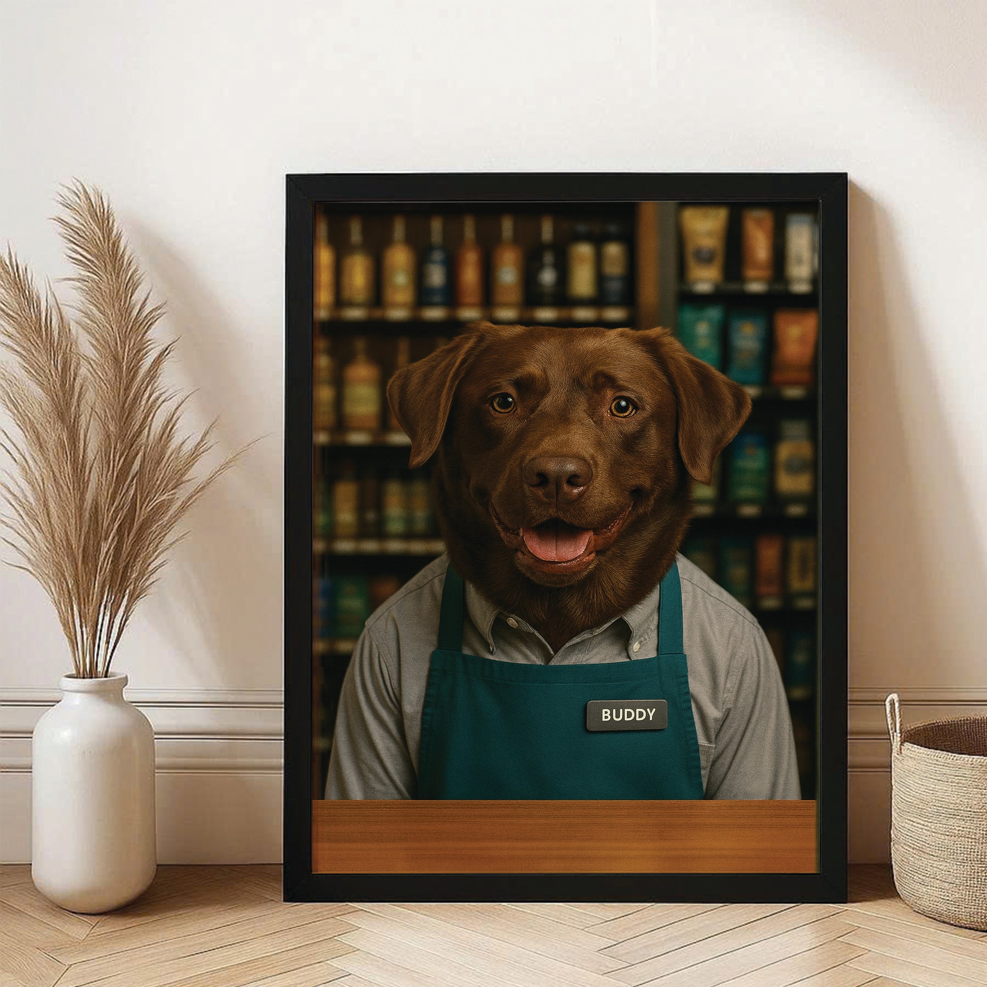 Custom Photo Shop Owner Dog Canvas Framed Wall Art Gift For Dog Lovers