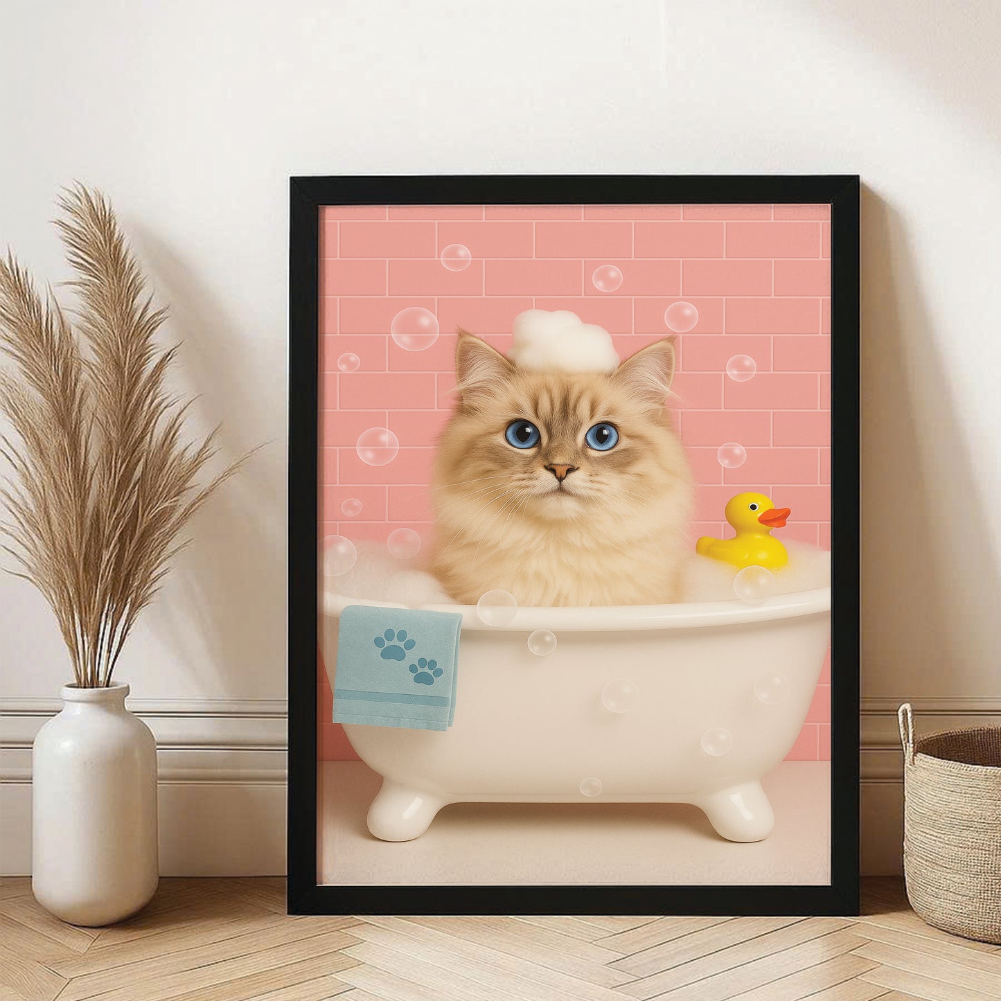 Custom Photo Cat In Bath Canvas Framed Wall Art Gift For Cat Lovers