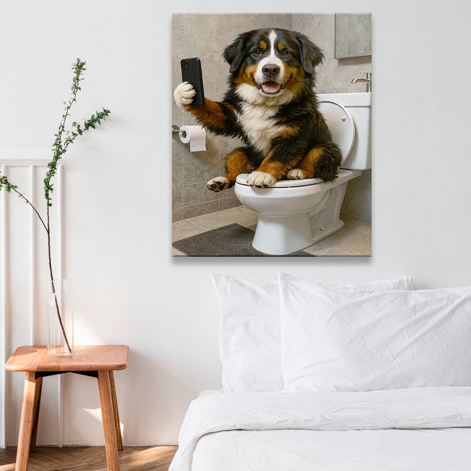 Custom Photo Dog Sefie Bathroom Canvas Gift For Dog Lover