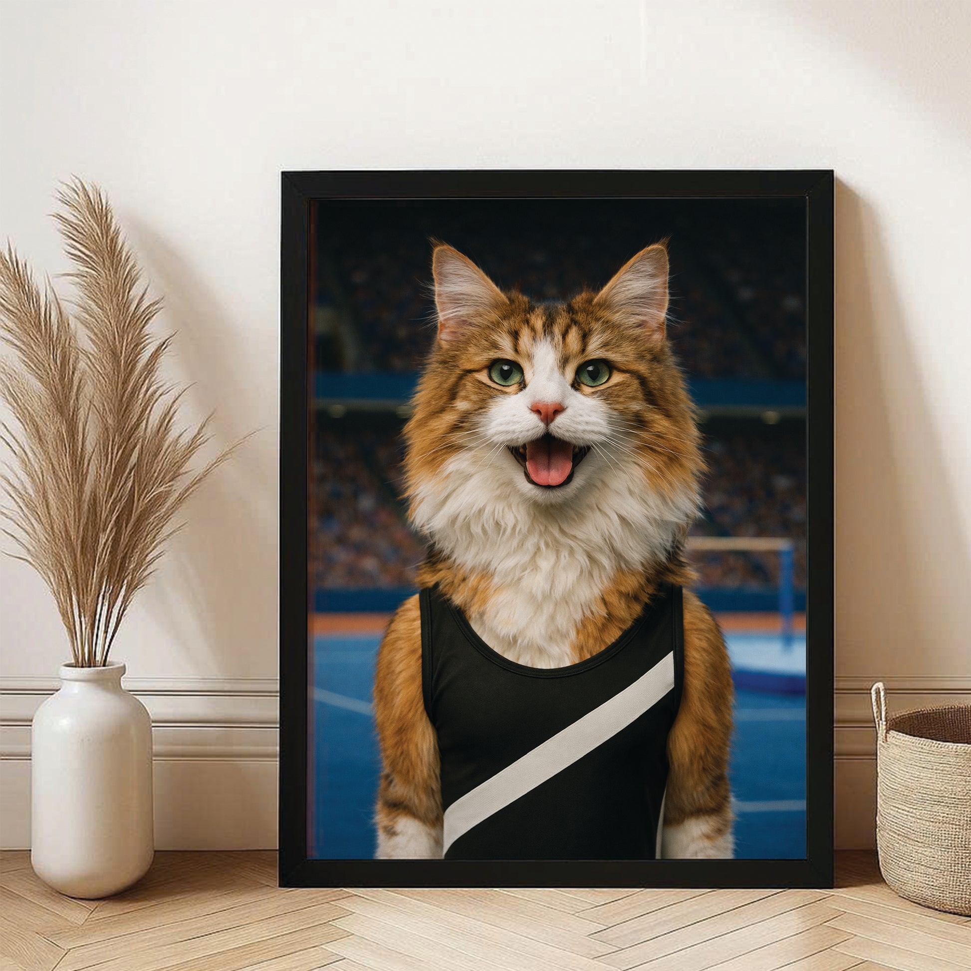 Custom Photo Gymnast Cat Canvas Framed Wall Art  Gift For Cat Lovers