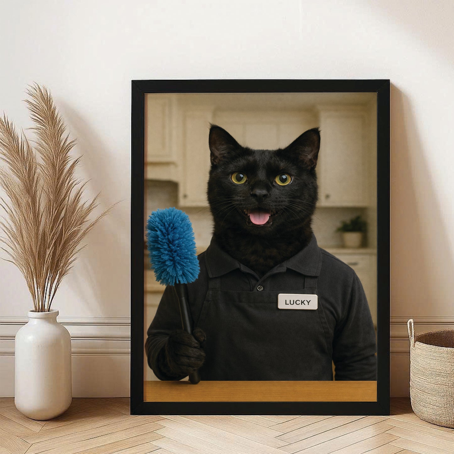 Custom Photo Housekeeper Cat Canvas Framed Wall Art  Gift For Cat Lovers