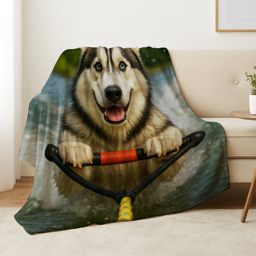 Custom Photo Water Ski Dog BlanketGift For Dog Lovers
