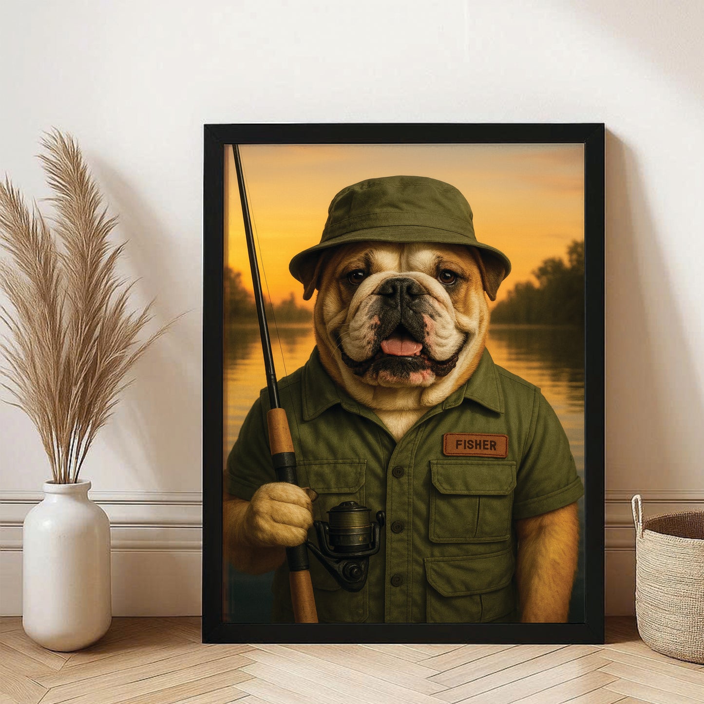 Custom Photo Fisher Dog Canvas Framed Wall Art Gift For Dog Lovers