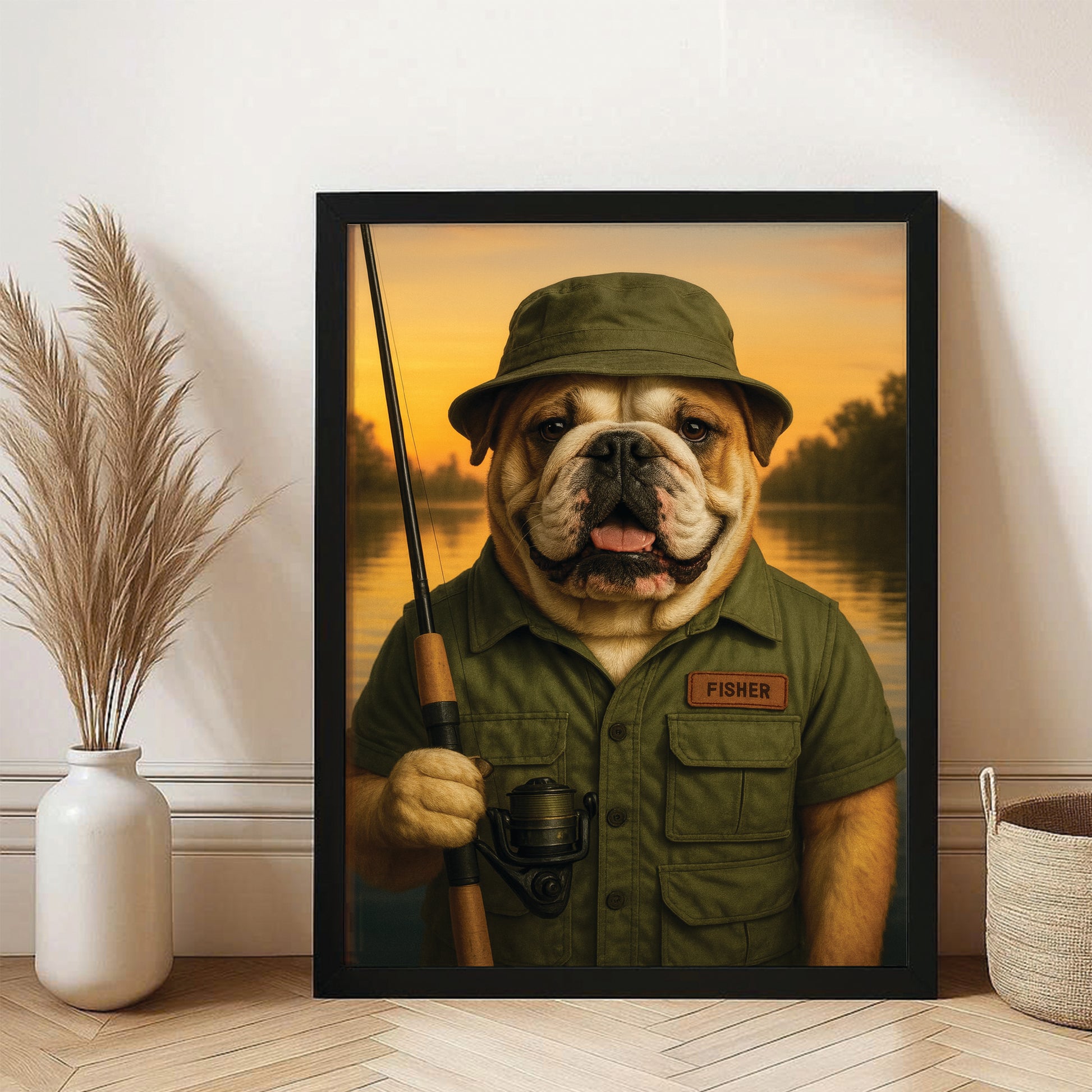 Custom Photo Fisher Dog Canvas Framed Wall Art Gift For Dog Lovers