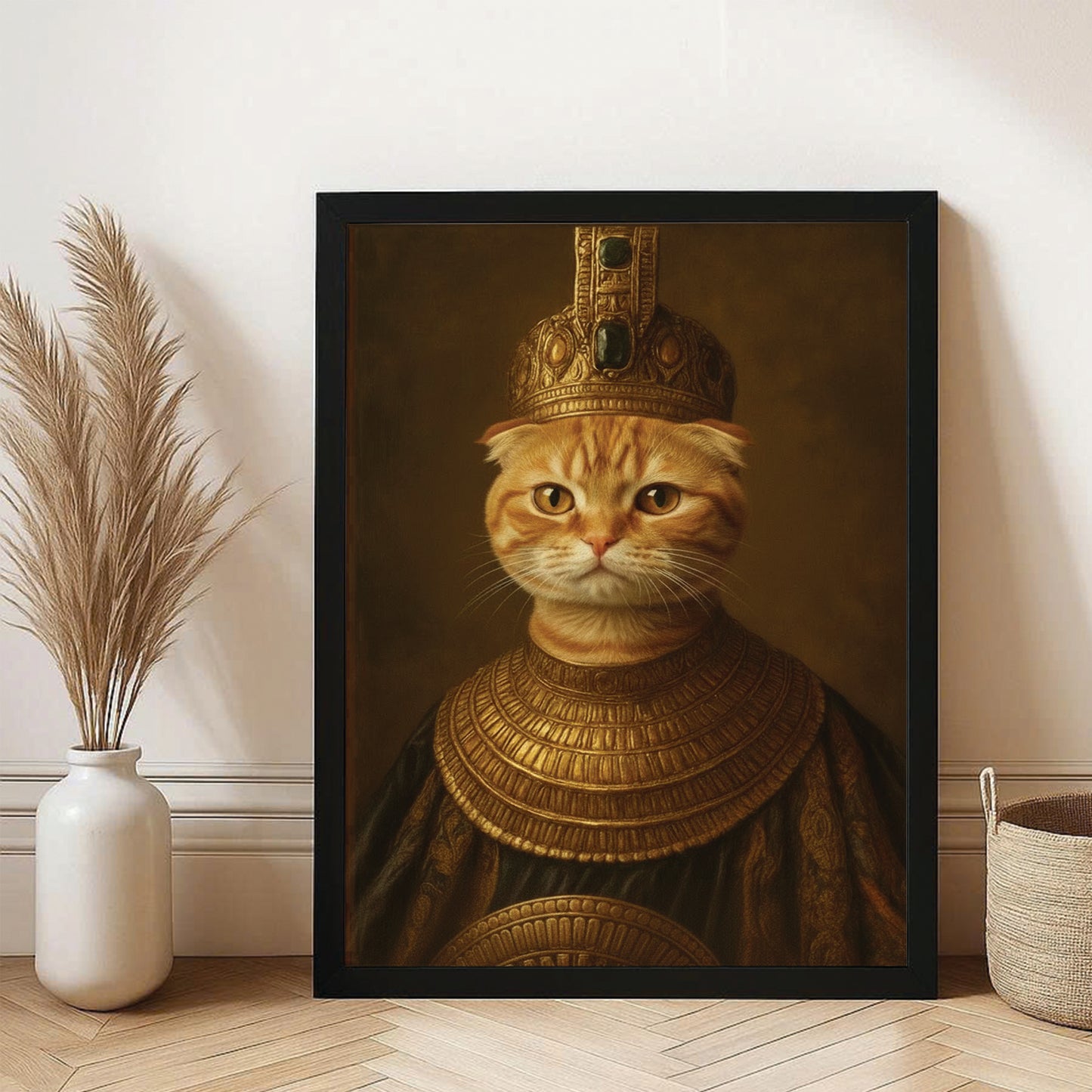 Custom Photo Cat Royal Style 1 Canvas Framed Wall Art Gift For Cat Lovers