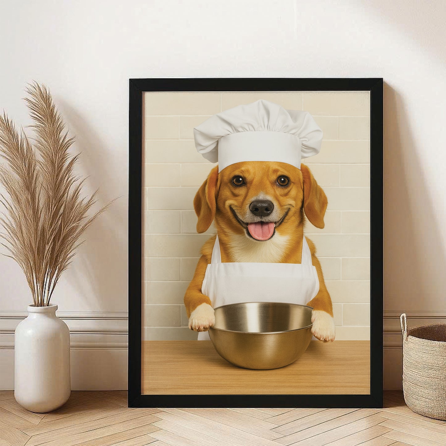 Custom Photo Dog Chef Canvas Framed Wall Art Gift For Dog Lovers