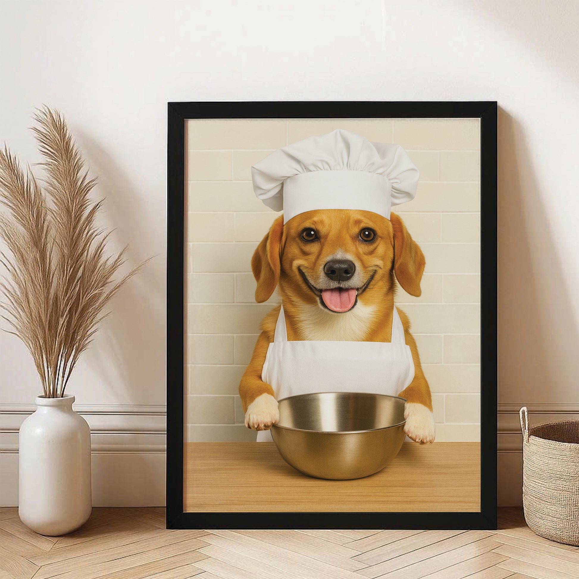 Custom Photo Dog Chef Canvas Framed Wall Art Gift For Dog Lovers