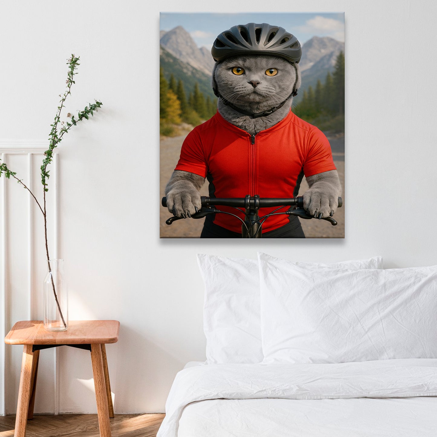 Custom Photo Cyclist Dart Bike Cat Canvas Gift For Cat Lovers