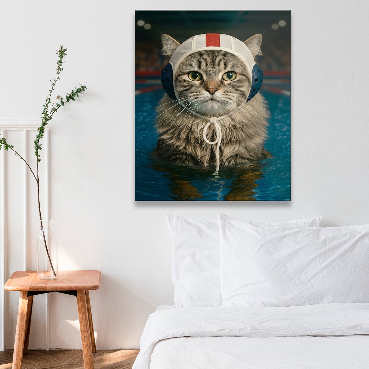 Custom Photo Swimmer Cat Canvas Gift For Cat Lovers
