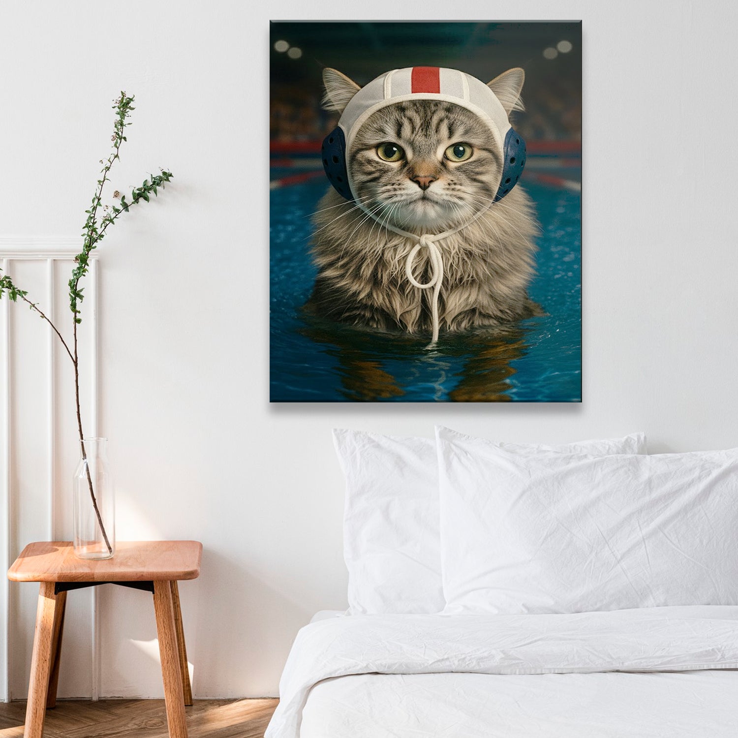 Custom Photo Swimmer Cat Canvas Gift For Cat Lovers
