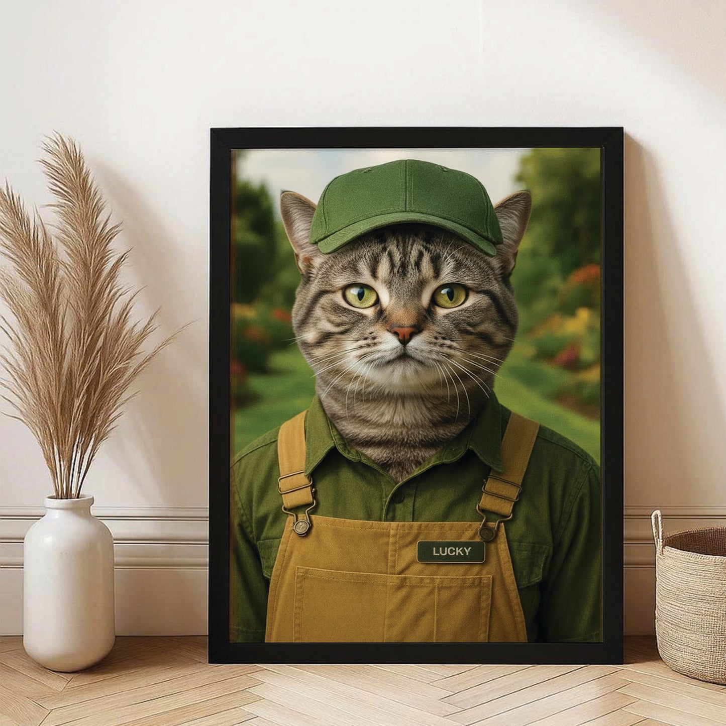 Custom Photo Gardener 2 Cat Canvas Framed Wall Art  Gift For Cat Lovers
