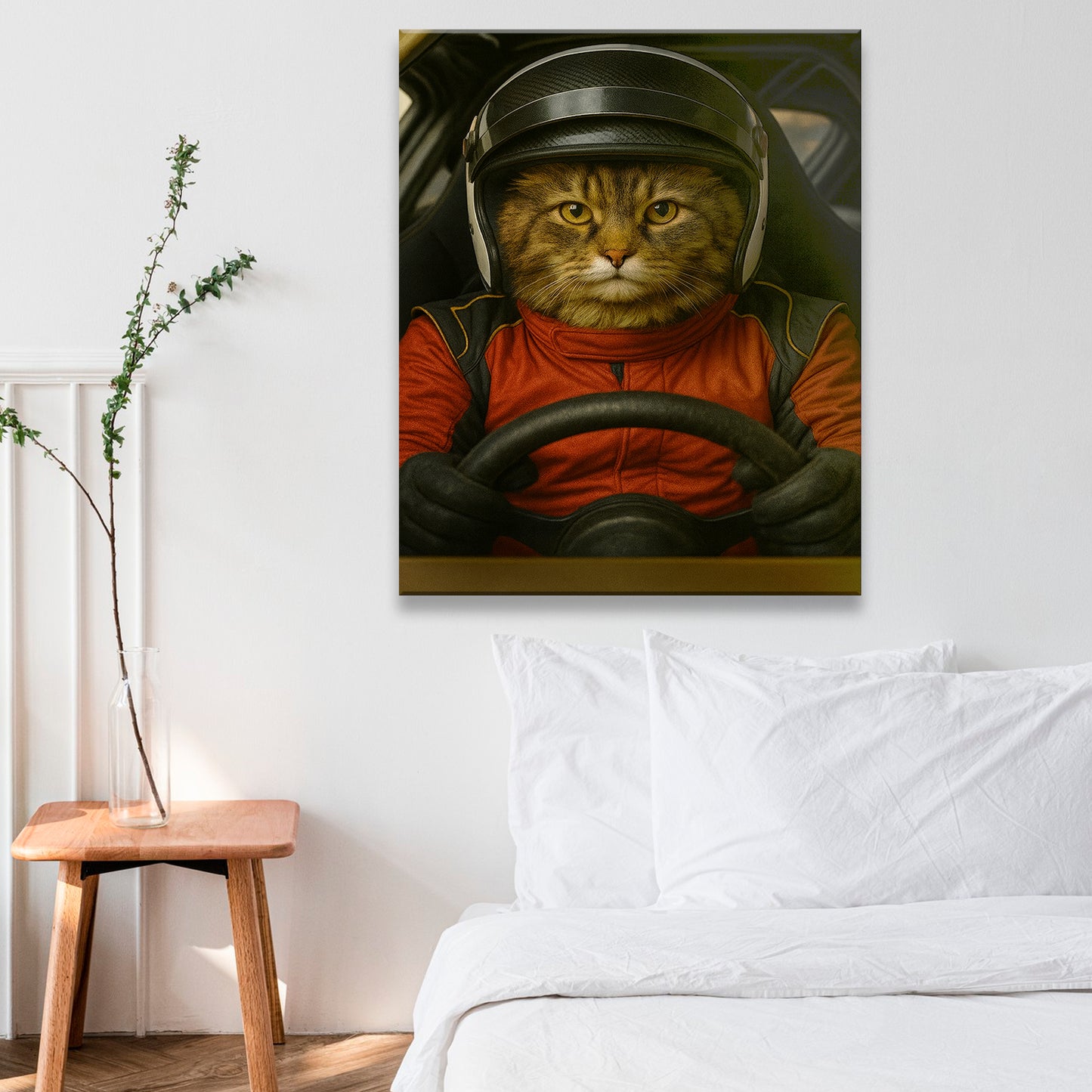 Custom Photo Racing Driver Cat Canvas Gift For Cat Lovers