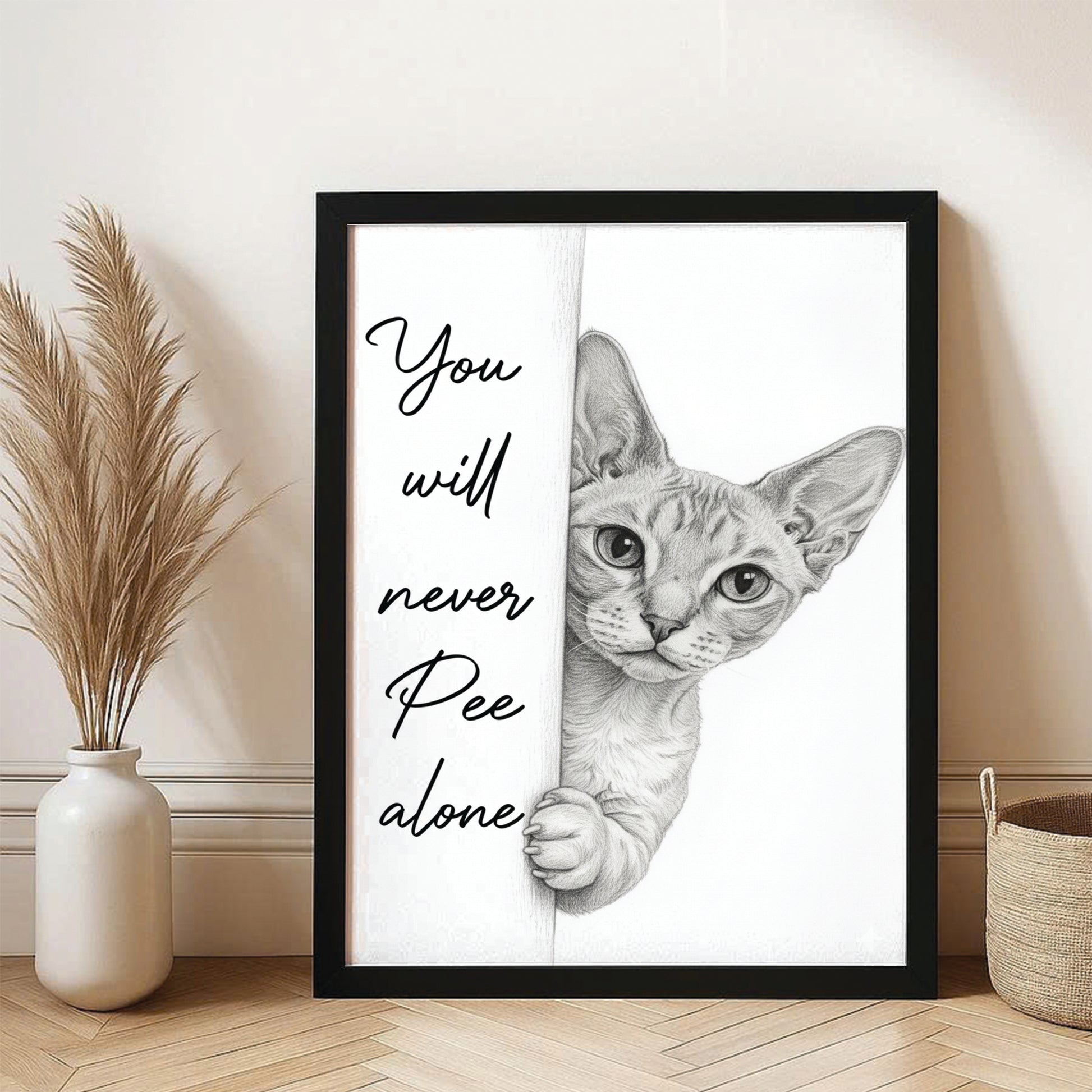 Custom Photo Cat Breed Bathroom Canvas Framed Wall Art Gift For Cat Lovers