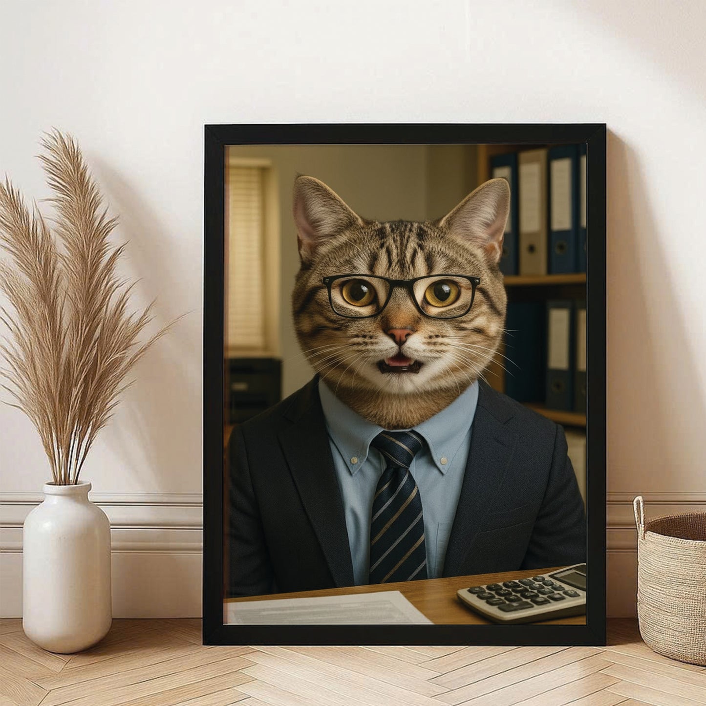 Custom Photo Accountant Cat Canvas Framed Wall Art Gift For Cat Lovers