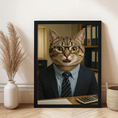Custom Photo Accountant Cat Canvas Framed Wall Art Gift For Cat Lovers