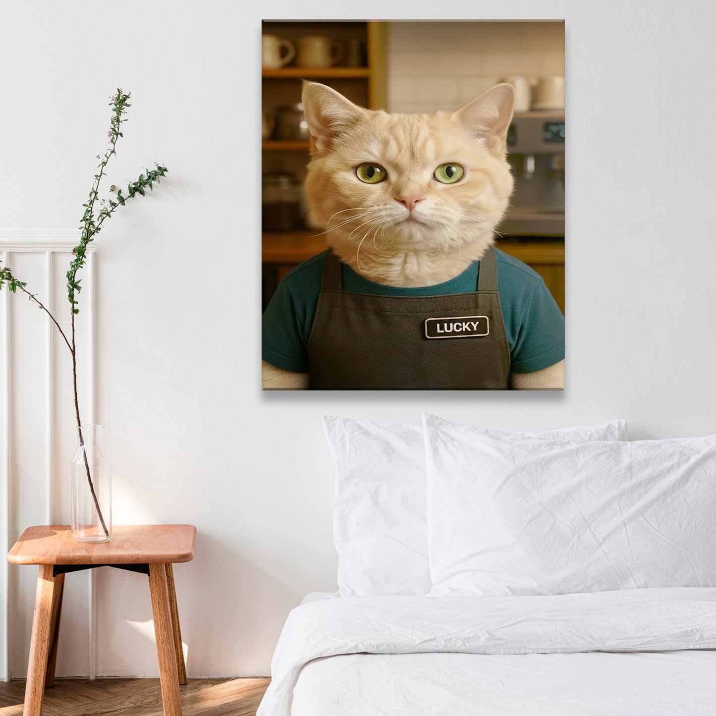 Custom Photo Barista Cat Canvas Gift For Cat Lovers