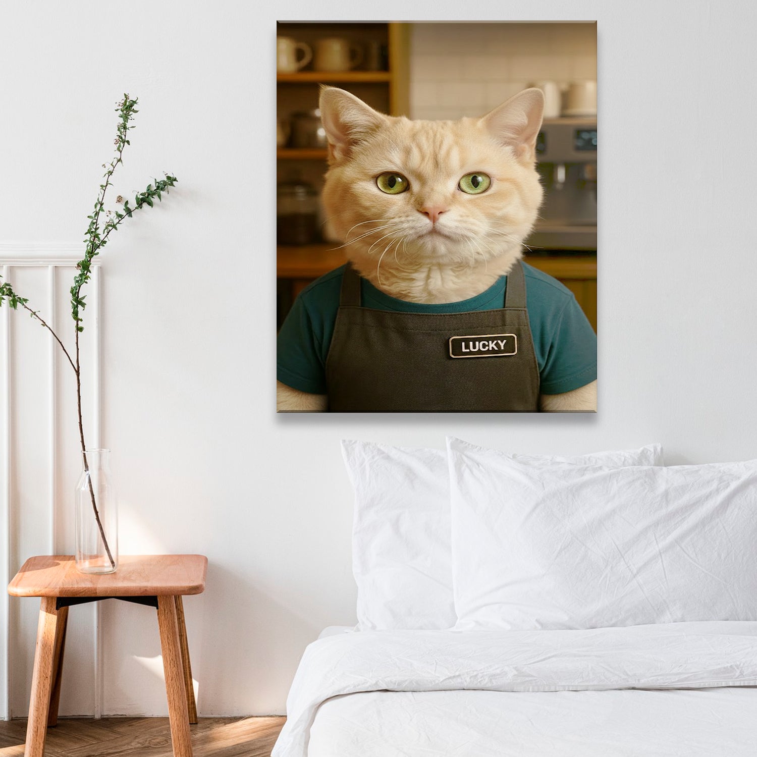 Custom Photo Barista Cat Canvas Gift For Cat Lovers