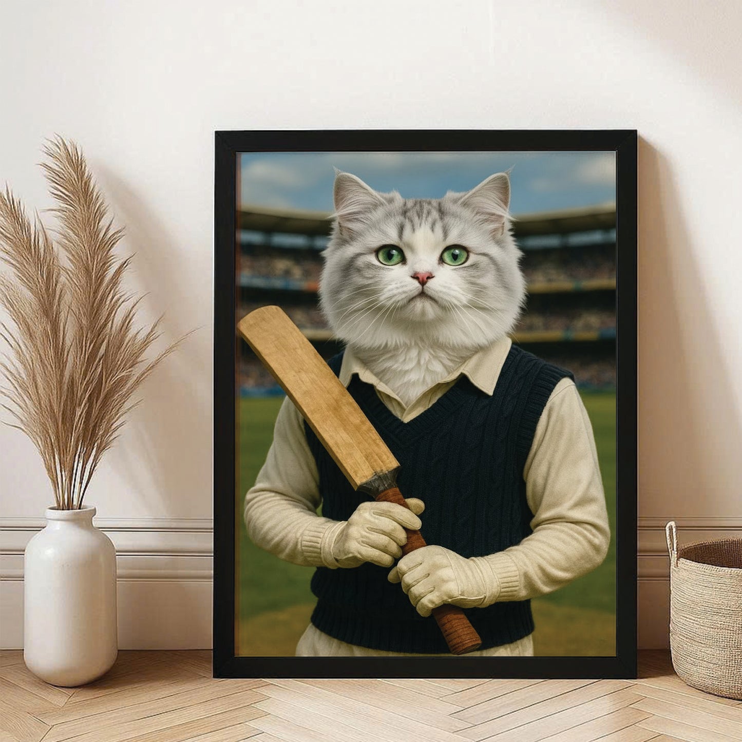Custom Photo Cricket Cat Canvas Framed Wall Art Gift For Cat Lovers
